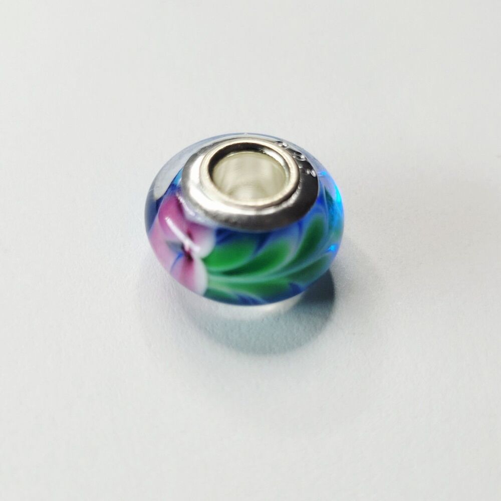 NWT! For Pandora Charm Bracelet 925 Sterling Silver Murano Glass Flower Bead